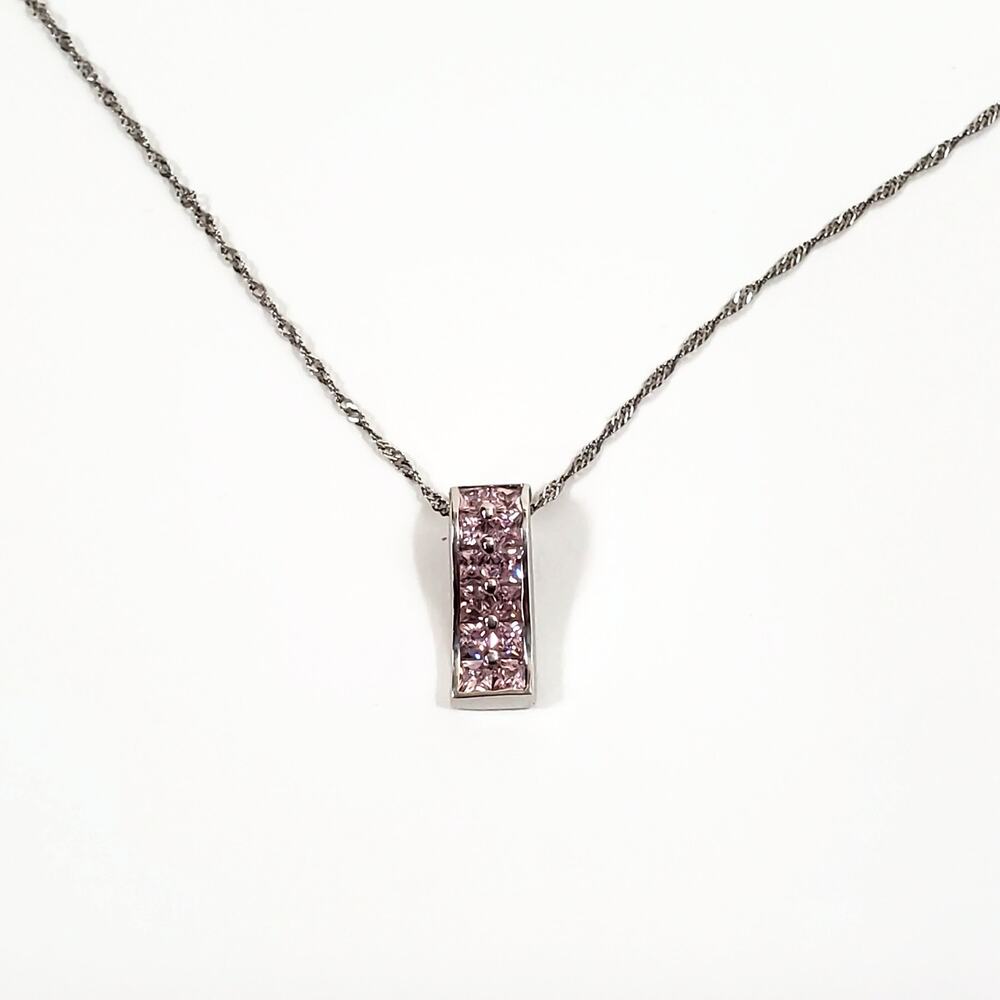 FAS Pink Ice CZ Cubic Zirconia Sterling Silver Pendant Necklace 18"